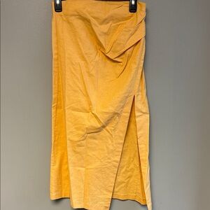 Zara Linen Blend Midi Skirt Medium Yellow Wrap Style Summer